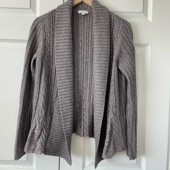 Garnet Hill Sweaters - Garnet hill open front cardigan taupe w/lace accents.